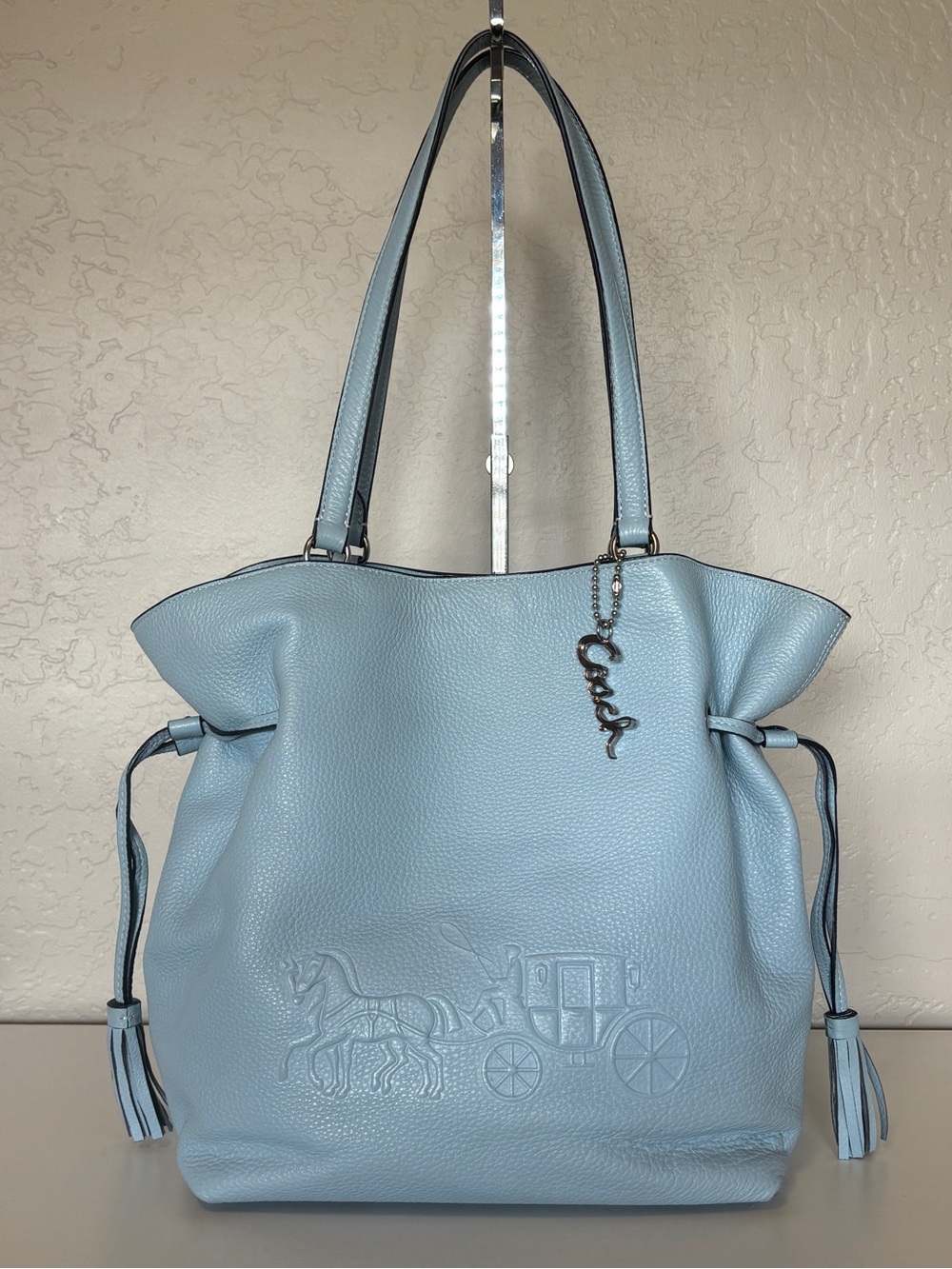 Coach Andy Horse Carriage Leather Tote Shoulder Bag! Waterfall Blue  🦋